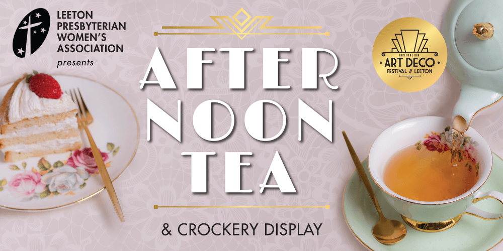 art deco festival past event banner afternoon tea and crockery display
